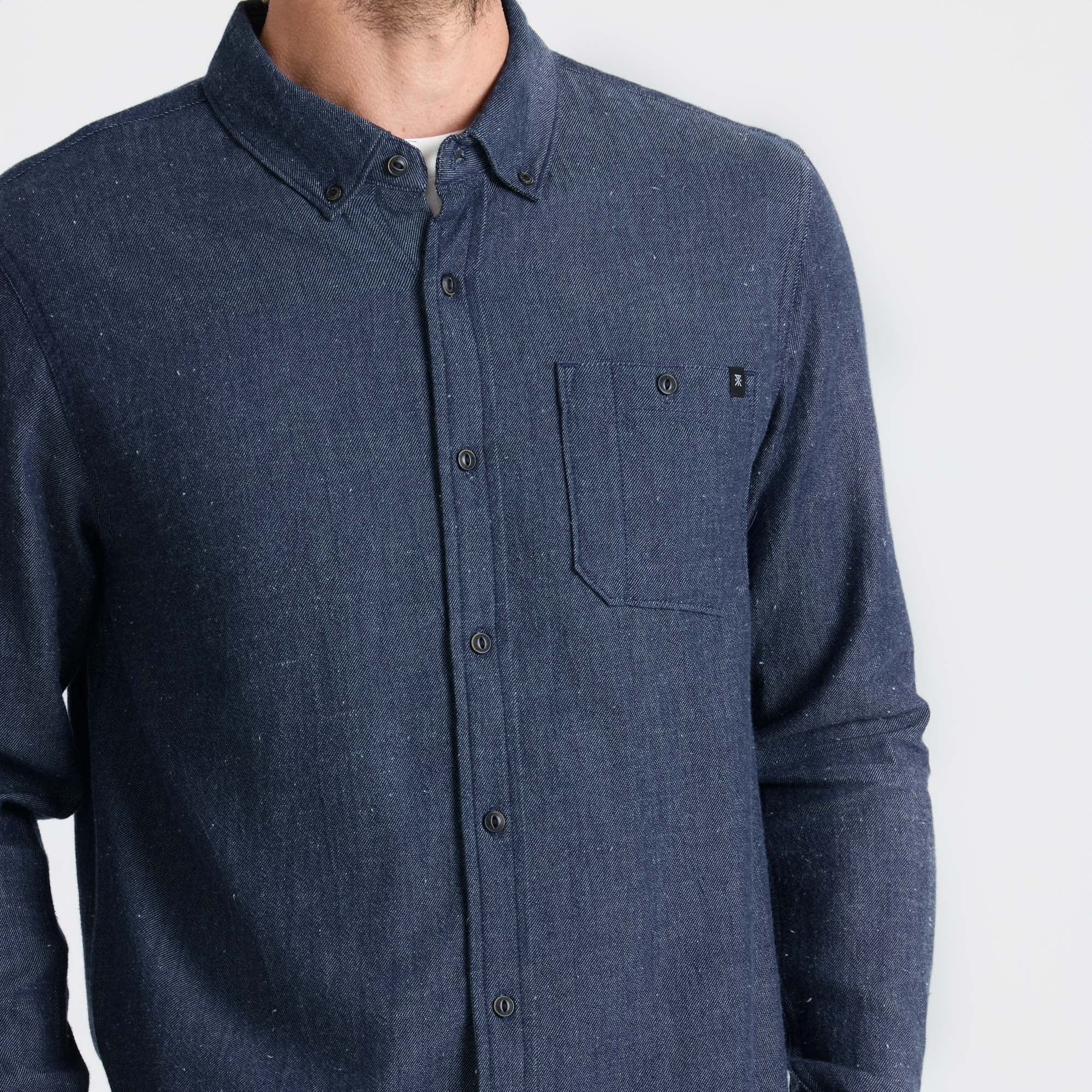 Scholar Chambray Long Sleeve Shirt - Mid Indigo - Image 3