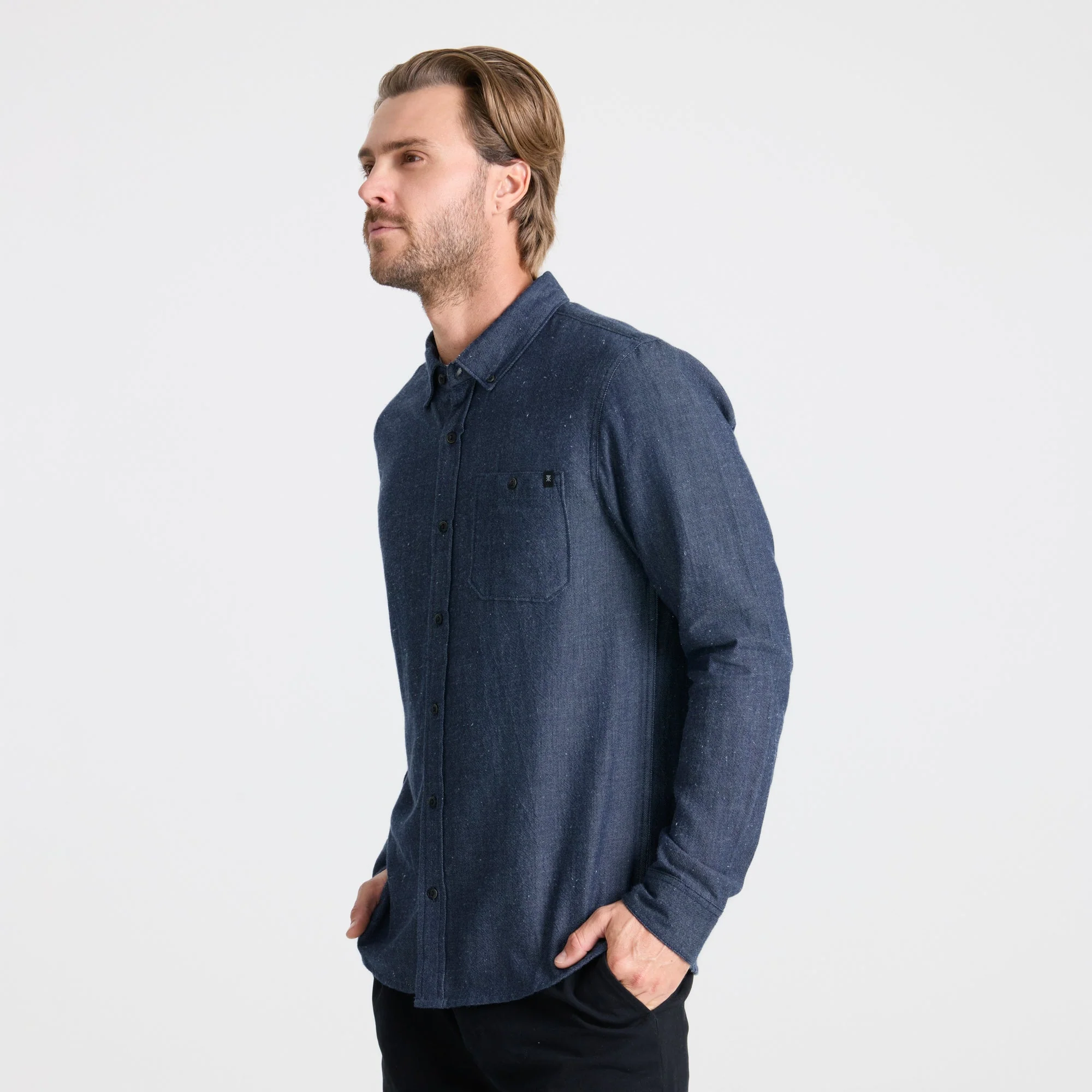 Scholar Chambray Long Sleeve Shirt - Mid Indigo - Image 4
