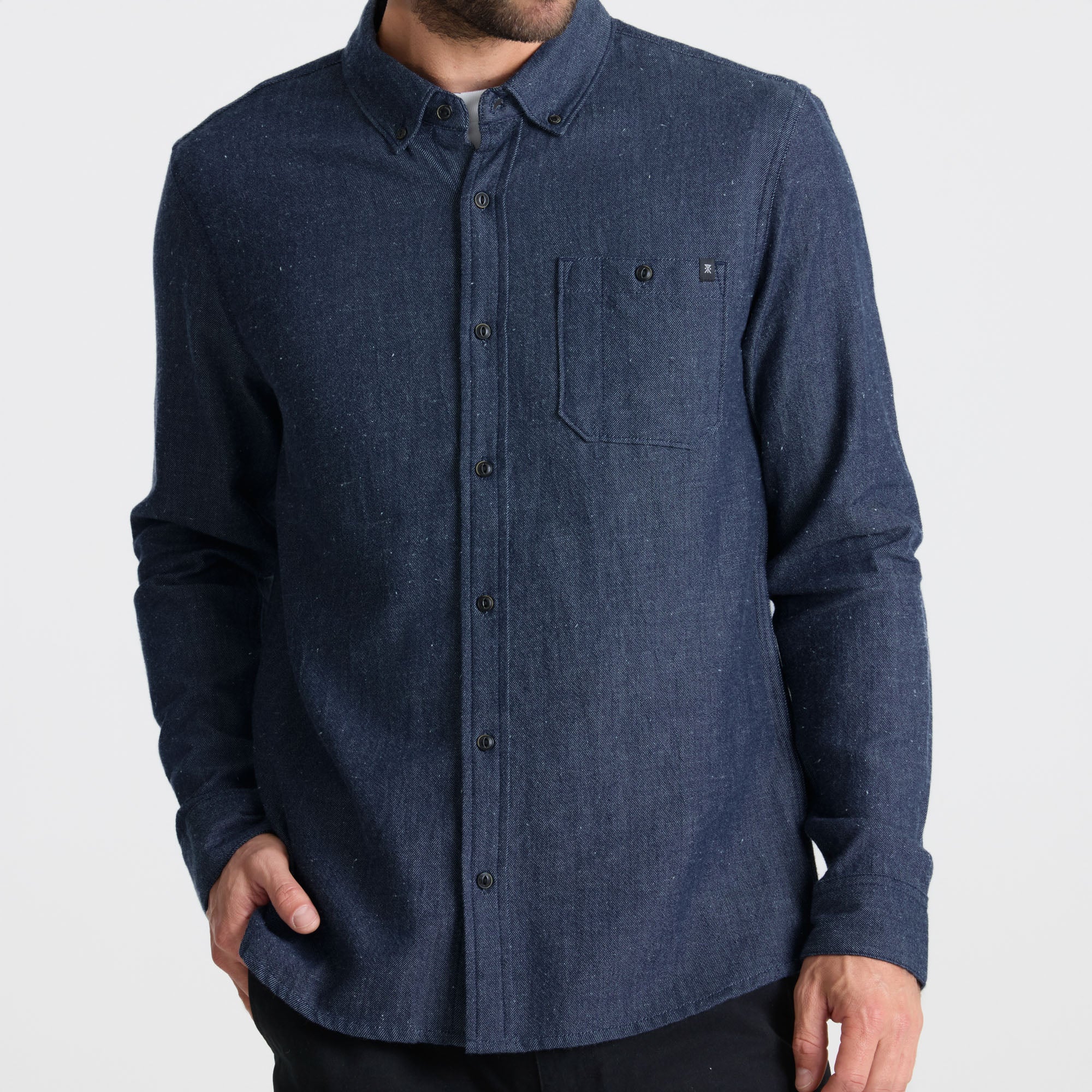 Scholar Chambray Long Sleeve Shirt - Mid Indigo - Image 6